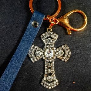 Rhinestone Cross Keychain W/Lanyard